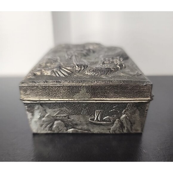 mint Antique Japanese metal tin trinket jewelry box wood lined Cigarette Tobacco - Picture 3 of 7